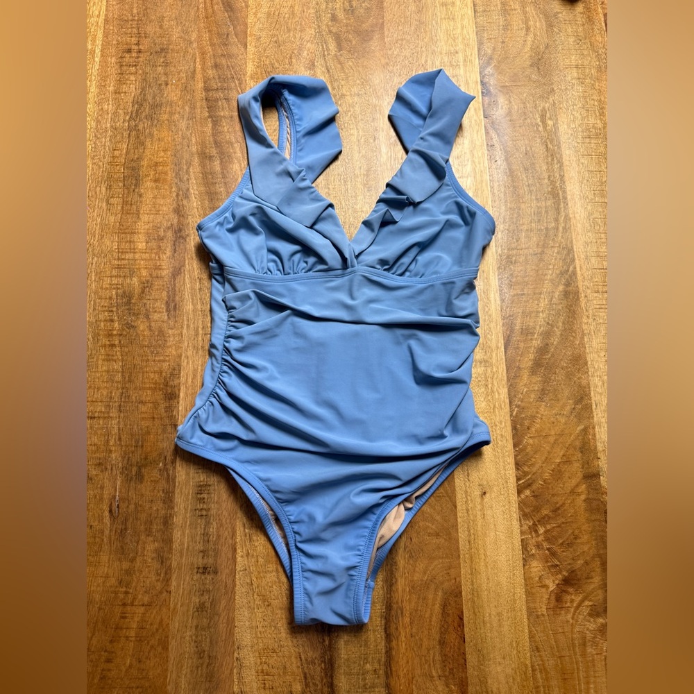 Kona Sol Light Blue and Tan Swimsuit